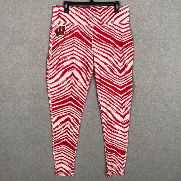 Zubaz Leggings Womens XL Red‎ Wisconsin Badgers Performance Active Tight Zebra - Picture 1 of 9